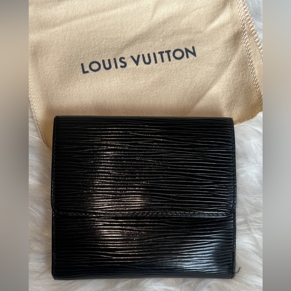 Authentic LOUIS VUITTON Elise Wallet Black Epi Leather Compact Trifold LO1910 - Picture 4 of 13